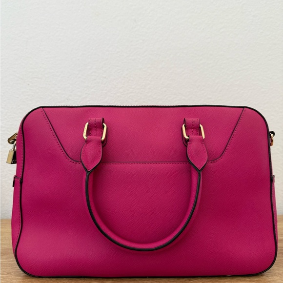 Henri Bendel Large West 57th Satchel Fuchsia Pink Saffiano Leather Crossbody Bag - Picture 2 of 16